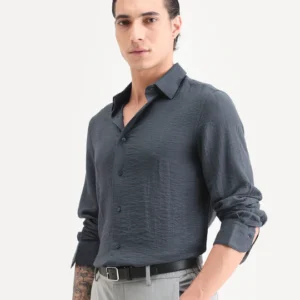 VOLAS - DUSKY GREY REGULAR FIT VISCOSE BLEND SHIRT