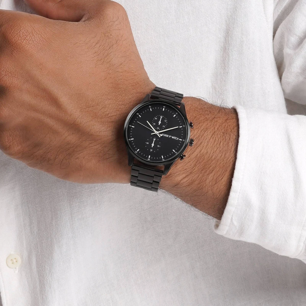 Joker and Witch Beetle All Black Metallic Strap Watch